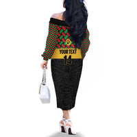 Vanuatu Football Custom Family Matching Off The Shoulder Long Sleeve Dress and Hawaiian Shirt Go Chiefs Basket-weave Pattern