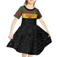 Vanuatu Football Custom Kid Short Sleeve Dress Go Chiefs Basket-weave Pattern LT14 - Polynesian Pride