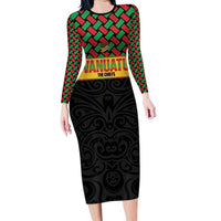 Vanuatu Football Custom Long Sleeve Bodycon Dress Go Chiefs Basket-weave Pattern LT14 Long Dress Black - Polynesian Pride