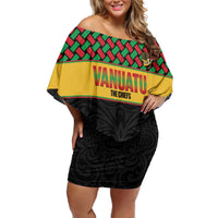 Vanuatu Football Custom Off Shoulder Short Dress Go Chiefs Basket-weave Pattern LT14 Women Black - Polynesian Pride