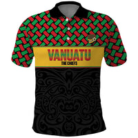 Vanuatu Football Custom Polo Shirt Go Chiefs Basket-weave Pattern LT14 Black - Polynesian Pride