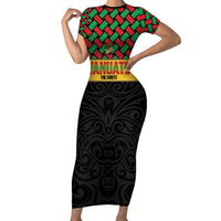 Vanuatu Football Custom Short Sleeve Bodycon Dress Go Chiefs Basket-weave Pattern LT14 Long Dress Black - Polynesian Pride