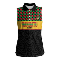 Vanuatu Football Custom Women Sleeveless Polo Shirt Go Chiefs Basket-weave Pattern LT14 Female Black - Polynesian Pride