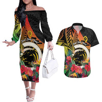 Vanuatu Boar Tusk Yumi Yumi Yumi Couples Matching Off The Shoulder Long Sleeve Dress and Hawaiian Shirt Independens Dei Long God Yumi Stanap