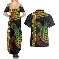 Vanuatu Sand Drawing Turtle Couples Matching Summer Maxi Dress and Hawaiian Shirt Happy Independence Day LT14 - Polynesian Pride