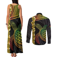 Vanuatu Sand Drawing Turtle Couples Matching Tank Maxi Dress and Long Sleeve Button Shirt Happy Independence Day LT14 - Polynesian Pride