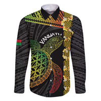 Vanuatu Sand Drawing Turtle Family Matching Off The Shoulder Long Sleeve Dress and Hawaiian Shirt Happy Independence Day
