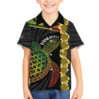 Vanuatu Sand Drawing Turtle Family Matching Puletasi and Hawaiian Shirt Happy Independence Day LT14 Son's Shirt Black - Polynesian Pride
