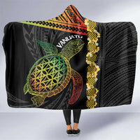 Vanuatu Sand Drawing Turtle Hooded Blanket Happy Independence Day LT14 One Size Black - Polynesian Pride