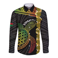 Vanuatu Sand Drawing Turtle Long Sleeve Button Shirt Happy Independence Day LT14 Unisex Black - Polynesian Pride