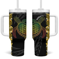 Vanuatu Sand Drawing Turtle Tumbler With Handle Happy Independence Day