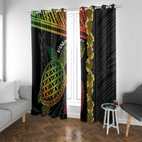 Vanuatu Sand Drawing Turtle Window Curtain Happy Independence Day LT14 With Grommets Black - Polynesian Pride