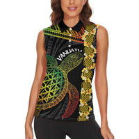 Vanuatu Sand Drawing Turtle Women Sleeveless Polo Shirt Happy Independence Day
