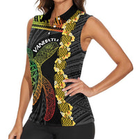 Vanuatu Sand Drawing Turtle Women Sleeveless Polo Shirt Happy Independence Day