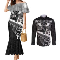 Black Polynesia Couples Matching Mermaid Dress and Long Sleeve Button Shirt Tribal Pattern Tropical Frangipani LT14 Black - Polynesian Pride