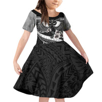 Black Polynesia Family Matching Off Shoulder Short Dress and Hawaiian Shirt Tribal Pattern Tropical Frangipani LT14 Daughter's Dress Black - Polynesian Pride