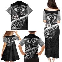 Black Polynesia Family Matching Puletasi and Hawaiian Shirt Tribal Pattern Tropical Frangipani LT14 - Polynesian Pride