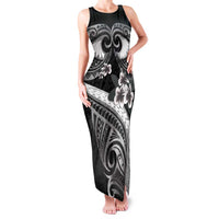 Black Polynesia Family Matching Tank Maxi Dress and Hawaiian Shirt Tribal Pattern Tropical Frangipani LT14 Mom's Dress Black - Polynesian Pride