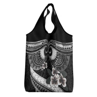 Black Polynesia Grocery Bag Tribal Pattern Tropical Frangipani LT14 - Polynesian Pride