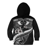 Black Polynesia Kid Hoodie Tribal Pattern Tropical Frangipani