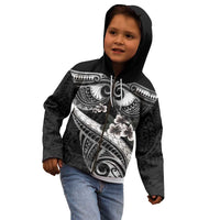 Black Polynesia Kid Hoodie Tribal Pattern Tropical Frangipani