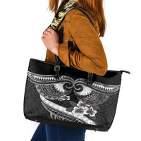 Black Polynesia Leather Tote Bag Tribal Pattern Tropical Frangipani LT14 Black - Polynesian Pride