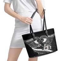 Black Polynesia Leather Tote Bag Tribal Pattern Tropical Frangipani LT14 - Polynesian Pride