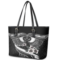 Black Polynesia Leather Tote Bag Tribal Pattern Tropical Frangipani LT14 - Polynesian Pride