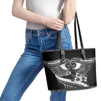Black Polynesia Leather Tote Bag Tribal Pattern Tropical Frangipani LT14 - Polynesian Pride