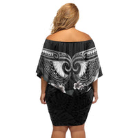 Black Polynesia Off Shoulder Short Dress Tribal Pattern Tropical Frangipani LT14 - Polynesian Pride
