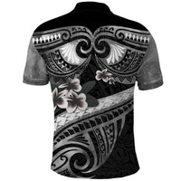 Black Polynesia Polo Shirt Tribal Pattern Tropical Frangipani