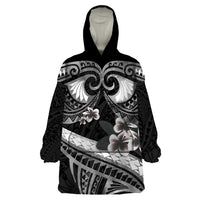 Black Polynesia Wearable Blanket Hoodie Tribal Pattern Tropical Frangipani LT14 One Size Black - Polynesian Pride