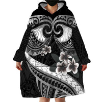 Black Polynesia Wearable Blanket Hoodie Tribal Pattern Tropical Frangipani LT14 - Polynesian Pride