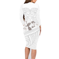 White Polynesia Family Matching Long Sleeve Bodycon Dress and Hawaiian Shirt Tribal Pattern Tropical Frangipani LT14 - Polynesian Pride