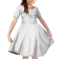 White Polynesia Family Matching Off Shoulder Maxi Dress and Hawaiian Shirt Tribal Pattern Tropical Frangipani LT14 Daughter's Dress White - Polynesian Pride