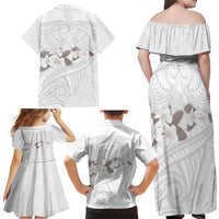 White Polynesia Family Matching Off Shoulder Maxi Dress and Hawaiian Shirt Tribal Pattern Tropical Frangipani LT14 - Polynesian Pride