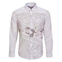 White Polynesia Family Matching Off Shoulder Short Dress and Hawaiian Shirt Tribal Pattern Tropical Frangipani LT14 Dad's Shirt - Long Sleeve White - Polynesian Pride