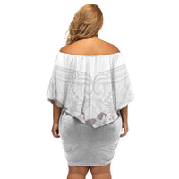 White Polynesia Family Matching Off Shoulder Short Dress and Hawaiian Shirt Tribal Pattern Tropical Frangipani LT14 - Polynesian Pride