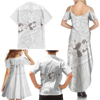 White Polynesia Family Matching Summer Maxi Dress and Hawaiian Shirt Tribal Pattern Tropical Frangipani LT14 - Polynesian Pride