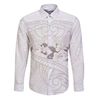 White Polynesia Family Matching Summer Maxi Dress and Hawaiian Shirt Tribal Pattern Tropical Frangipani LT14 Dad's Shirt - Long Sleeve White - Polynesian Pride