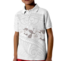 White Polynesia Kid Polo Shirt Tribal Pattern Tropical Frangipani