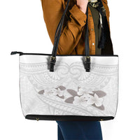 White Polynesia Leather Tote Bag Tribal Pattern Tropical Frangipani LT14 - Polynesian Pride