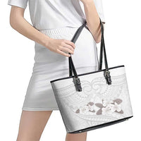 White Polynesia Leather Tote Bag Tribal Pattern Tropical Frangipani LT14 - Polynesian Pride