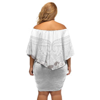 White Polynesia Off Shoulder Short Dress Tribal Pattern Tropical Frangipani LT14 - Polynesian Pride