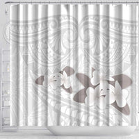 White Polynesia Shower Curtain Tribal Pattern Tropical Frangipani