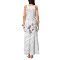 White Polynesia Tank Maxi Dress Tribal Pattern Tropical Frangipani LT14 - Polynesian Pride