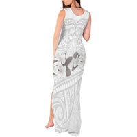 White Polynesia Tank Maxi Dress Tribal Pattern Tropical Frangipani LT14 - Polynesian Pride