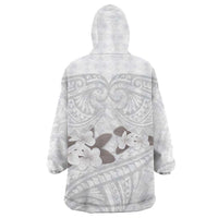 White Polynesia Wearable Blanket Hoodie Tribal Pattern Tropical Frangipani LT14 - Polynesian Pride