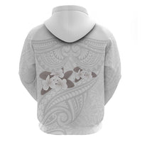 White Polynesia Zip Hoodie Tribal Pattern Tropical Frangipani