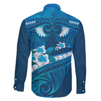 Blue Polynesia Family Matching Off Shoulder Short Dress and Hawaiian Shirt Tribal Pattern Tropical Frangipani LT14 - Polynesian Pride